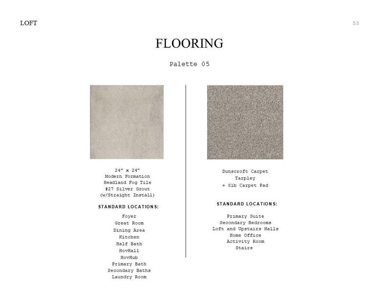 Loft Look Palette 5: Flooring Selection Sheet (*Artist rendering used for illustration purposes only.)