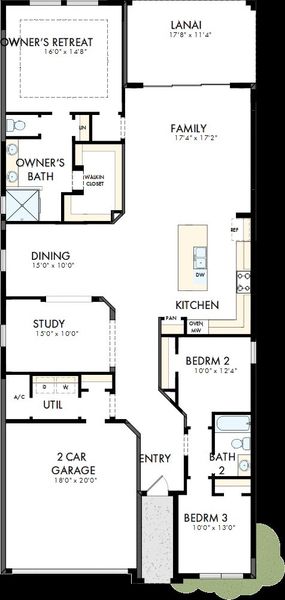 2D floor plan layout of this home in Oakfield at Mount Dora Cottage Series, Mount Dora, FL (Image 2). 2D floor plan layout of this home in Oakfield at Mount Dora Cottage Series, Mount Dora, FL (Image 2).
