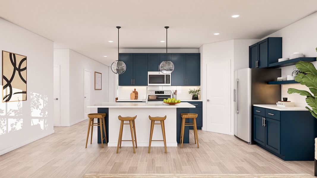 Kitchen with center island and pendant lighting