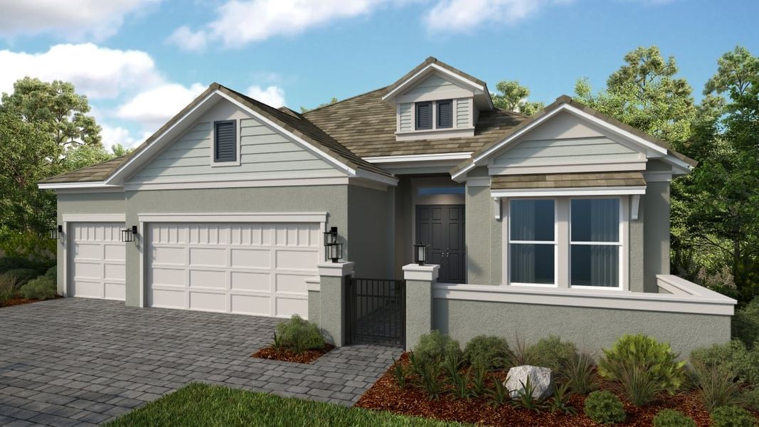 Representative exterior photo of a completed home built from the Palermo by Taylor Morrison in Esplanade at McKinnon Groves, Winter Garden, FL (Image 16).