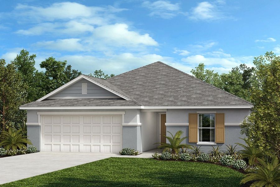 Front exterior of a new home in The Preserve at Legends Pointe II, Hudson, FL, highlighting curb appeal (Image 1). Front exterior of a new home in The Preserve at Legends Pointe II, Hudson, FL, highlighting curb appeal (Image 1).