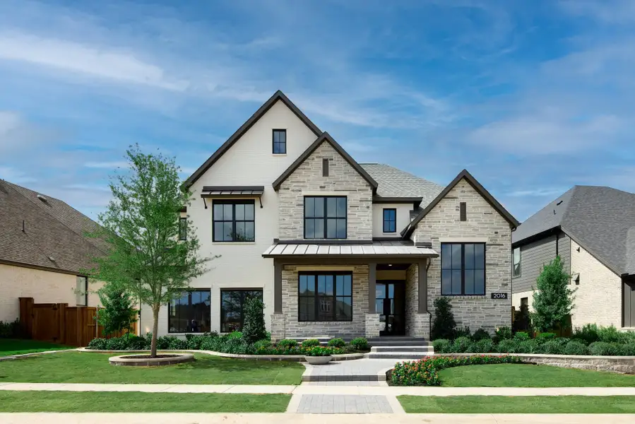 Front exterior of a new home in Furst Ranch, Argyle, TX, highlighting curb appeal (Image 5). Front exterior of a new home in Furst Ranch, Argyle, TX, highlighting curb appeal (Image 5).
