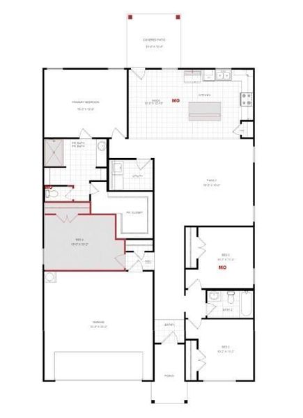2D floor plan layout of this home in Burgess Meadows 50s, Cleburne, TX (Image 5). 2D floor plan layout of this home in Burgess Meadows 50s, Cleburne, TX (Image 5).