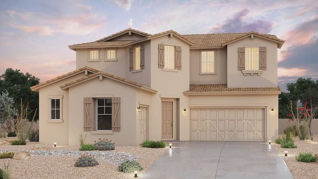 Representative exterior photo of a completed home built from the Indigo by Brightland Homes in Canyon Views - Hacienda, Litchfield Park, AZ (Image 2).