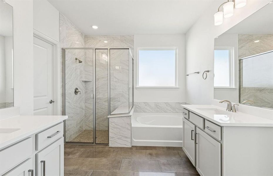 Owner's bath designed with a double vanity and oversized shower Owner's bath designed with a double vanity and oversized shower