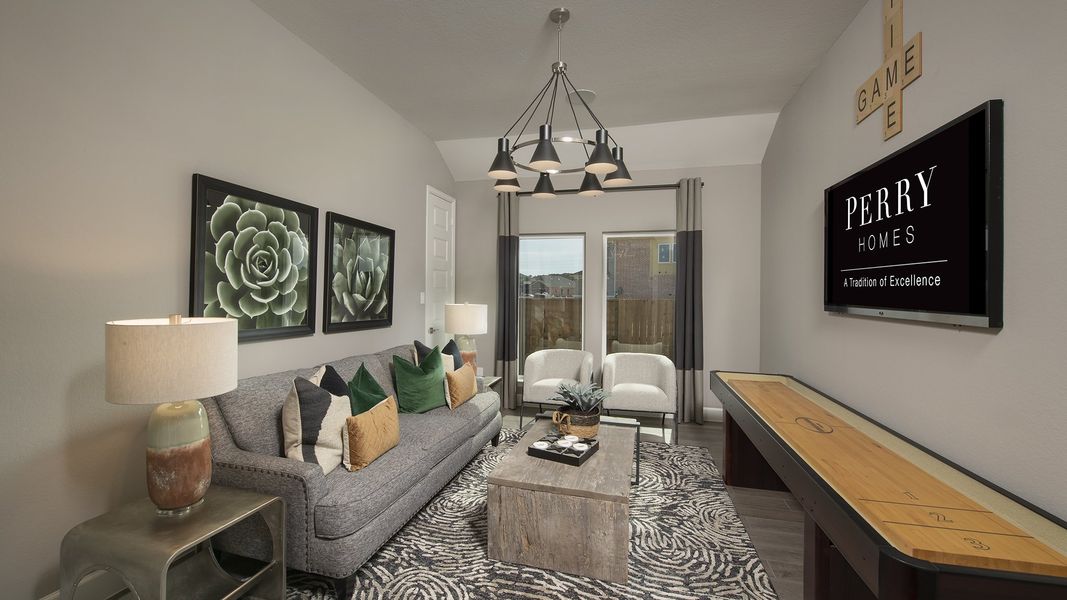 Representative furnished interior of a home built from the 2949M by Perry Homes in Lakes of Cane Island, Katy (Image 9).