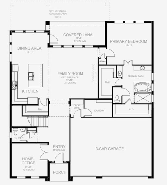 2D floor plan layout for the 3479F by Perry Homes in Glynlea Country Club 60', Port St. Lucie, FL (Image 4).