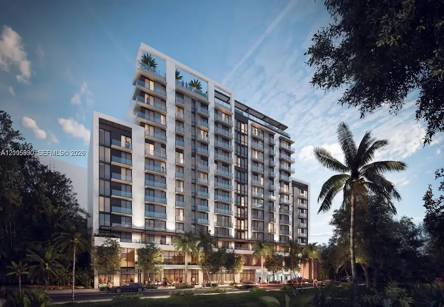 Multi-story modern high-rise featuring a glass and concrete facade, tiered private balconies, floor-to-ceiling windows, and a rooftop terrace level Multi-story modern high-rise featuring a glass and concrete facade, tiered private balconies, floor-to-ceiling windows, and a rooftop terrace level