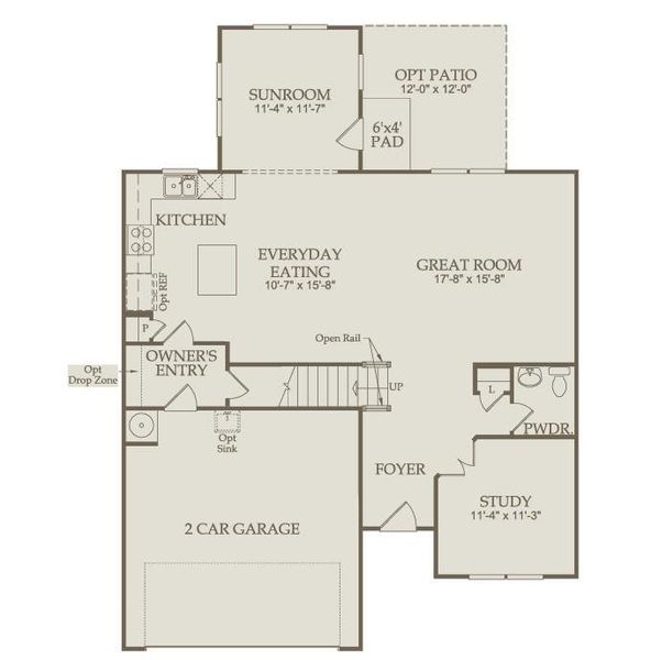 2D floor plan layout of this home in Berkeley Mill, Cumming, GA (Image 3).