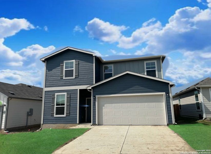 Front exterior of a new home in Santa Clara, Converse, TX, highlighting curb appeal (Image 1). Front exterior of a new home in Santa Clara, Converse, TX, highlighting curb appeal (Image 1).