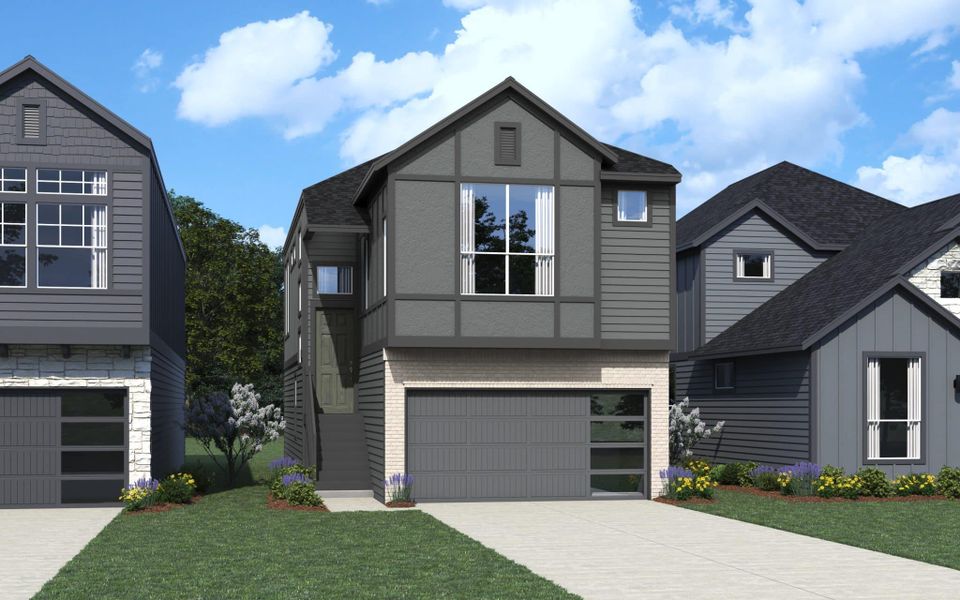 Front exterior of a new home in Prominence, San Antonio, TX, highlighting curb appeal (Image 20).