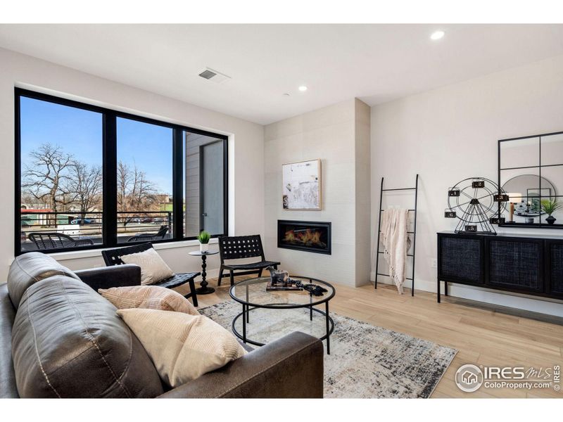 Livingroom includes modern gas fireplace