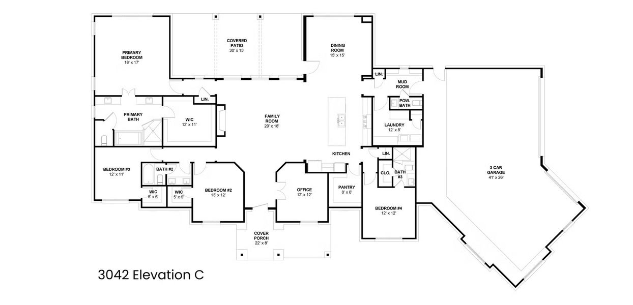 2D floor plan layout for the 3042 by Faircroft Homes in Arborwood, Waller, TX (Image 5).