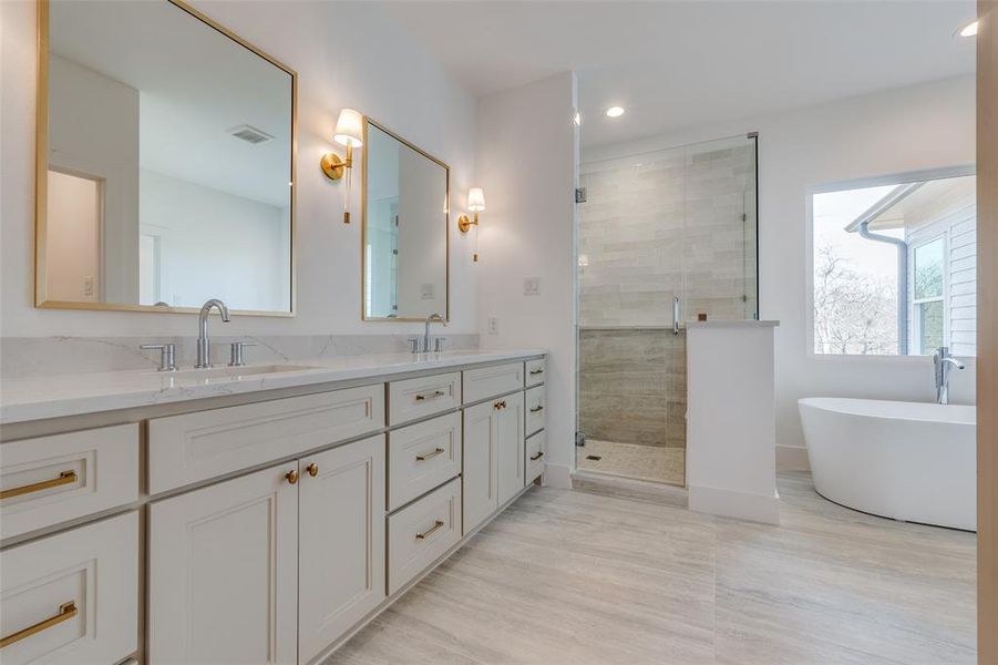 Bathroom with independent shower and bath and vanity