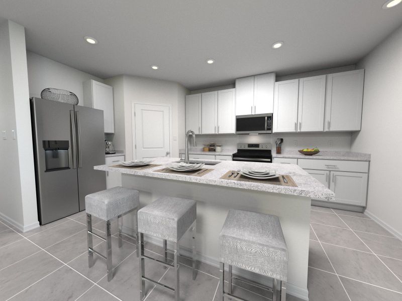 Rendering of the Marigold Floorplan Kitchen. Rendering of the Marigold Floorplan Kitchen.