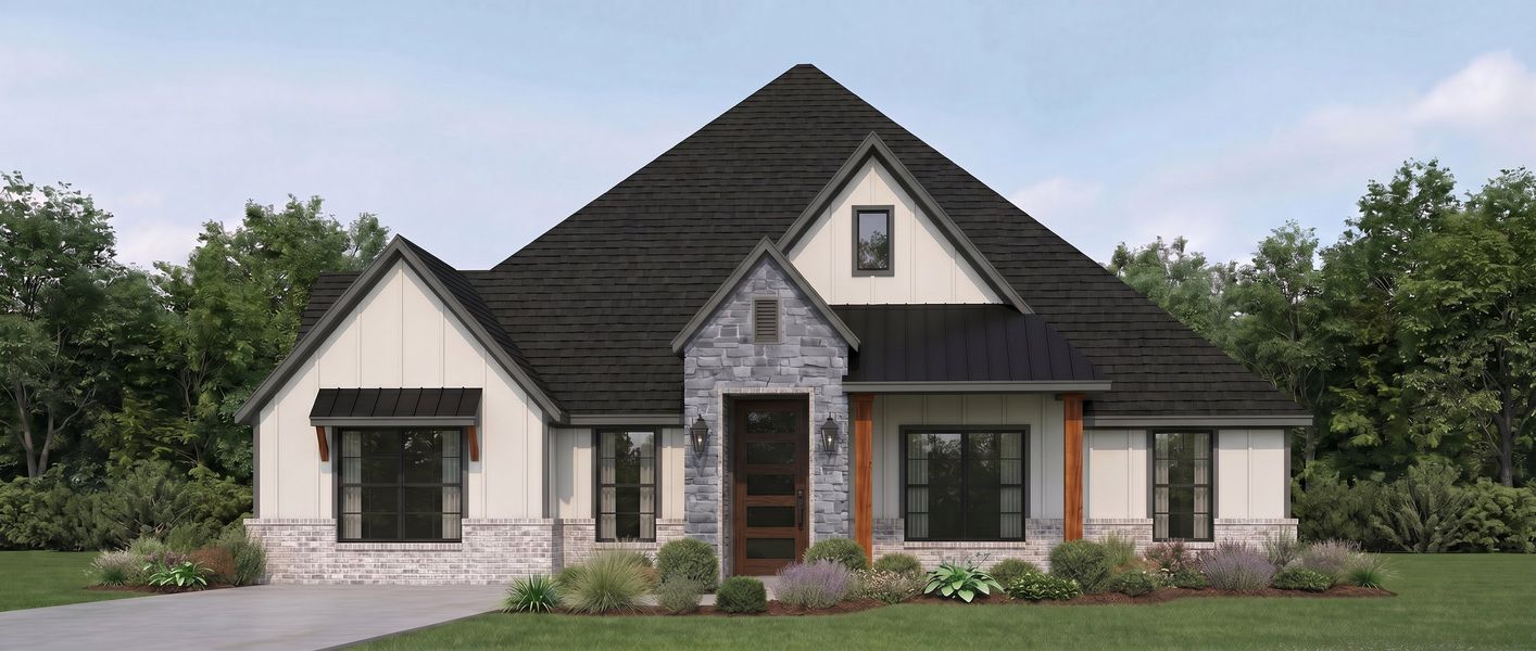 Front exterior of a new home in Rocky Top Ranch, Reno, TX, highlighting curb appeal (Image 1). Front exterior of a new home in Rocky Top Ranch, Reno, TX, highlighting curb appeal (Image 1).