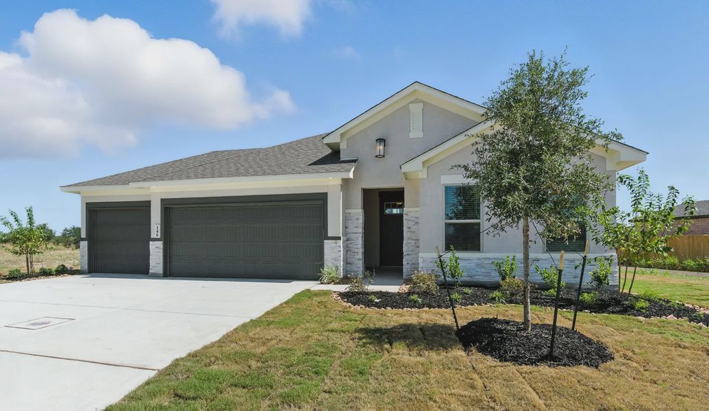 Representative exterior photo of a completed home built from the Morgan by Chesmar Homes in Alsatian Oaks, Castroville, TX (Image 9). Representative exterior photo of a completed home built from the Morgan by Chesmar Homes in Alsatian Oaks, Castroville, TX (Image 9).