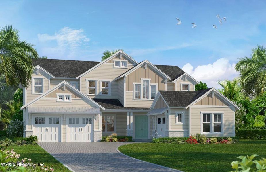 Front exterior of a new home in SilverLeaf, St. Augustine, FL, highlighting curb appeal (Image 1). Front exterior of a new home in SilverLeaf, St. Augustine, FL, highlighting curb appeal (Image 1).