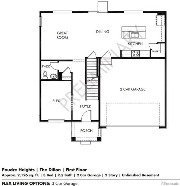 2D floor plan layout of this home in Poudre Heights: The Lakes Collection, Windsor, CO (Image 5).