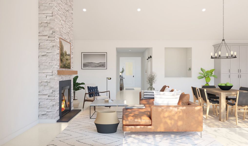 Great room with fireplace and vaulted ceiling Great room with fireplace and vaulted ceiling