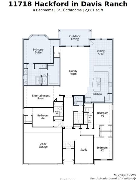 2D floor plan layout of this home in Davis Ranch: 60ft. lots, San Antonio, TX (Image 2). 2D floor plan layout of this home in Davis Ranch: 60ft. lots, San Antonio, TX (Image 2).
