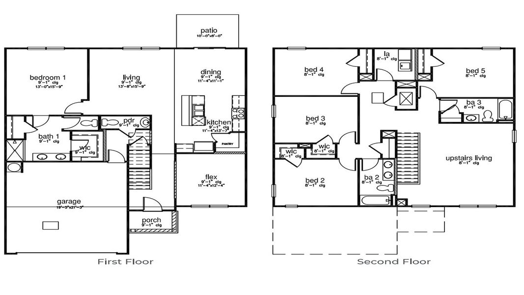 2D floor plan layout for the Elle by D.R. Horton in Laurel Grove, Guyton, GA (Image 3).