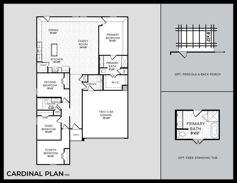 2D floor plan layout for the Cardinal by Dunhill Homes in Pebblebrook, Sherman, TX (Image 1). 2D floor plan layout for the Cardinal by Dunhill Homes in Pebblebrook, Sherman, TX (Image 1).