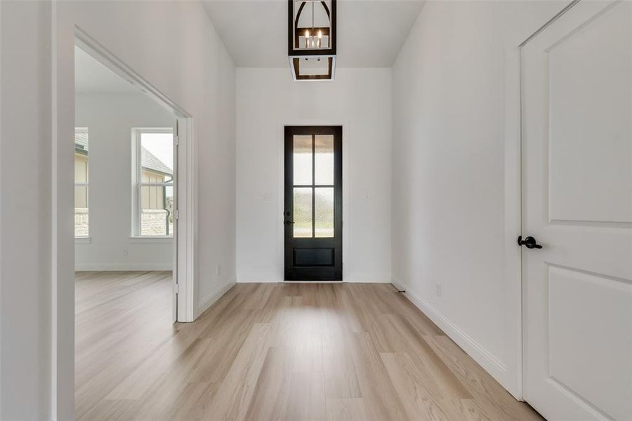 Entryway with light wood-type flooring