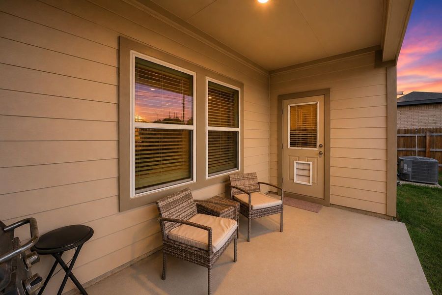 Covered concrete patio with siding exterior Covered concrete patio with siding exterior