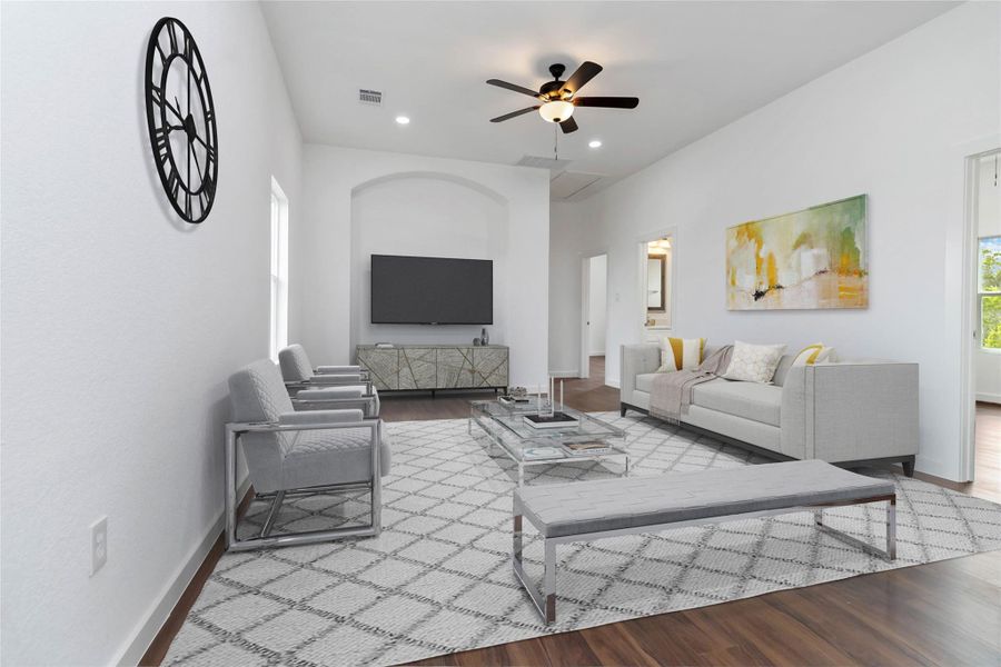 Virtually staged living area on second floor