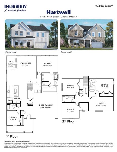 2D floor plan layout for the HARTWELL by D.R. Horton in Eagle Creek, Fuquay Varina, NC (Image 3).