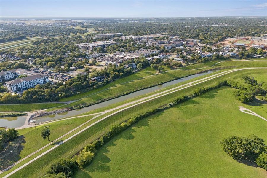 View of proximity to walking trails along Trinity River.