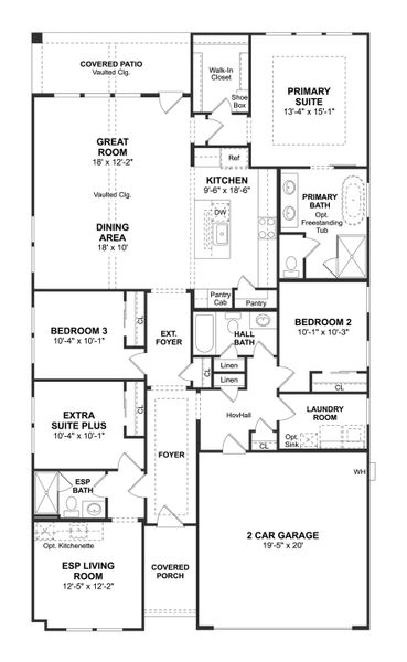 2D floor plan layout for the Pasadena ESP by K. Hovnanian® Homes in Timberbrook, Justin, TX (Image 5).