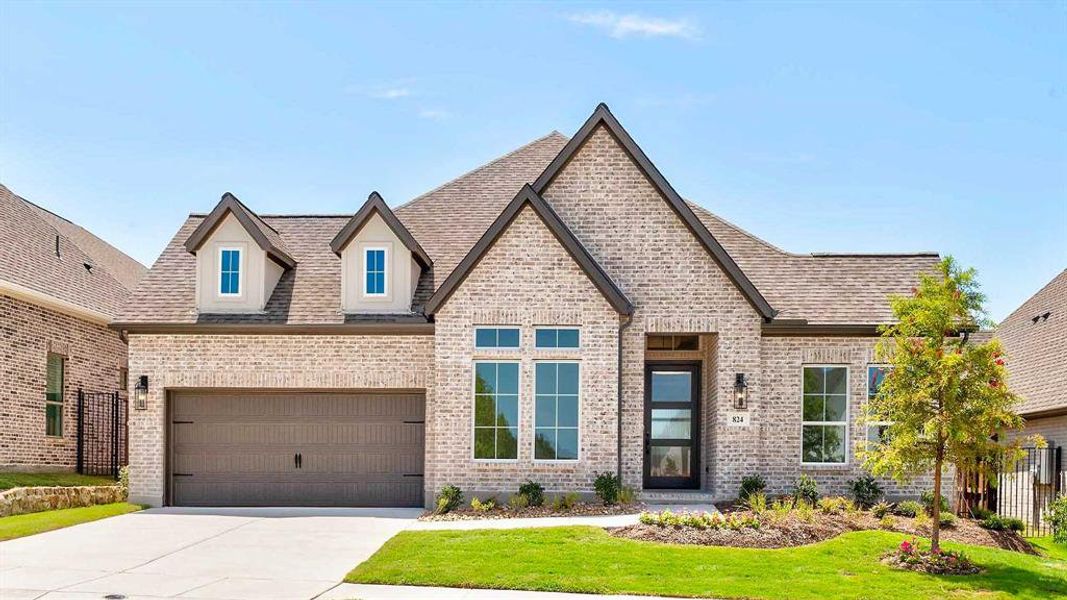 Front exterior of a new home in Hillstead 60', Lavon, TX, highlighting curb appeal (Image 1).
