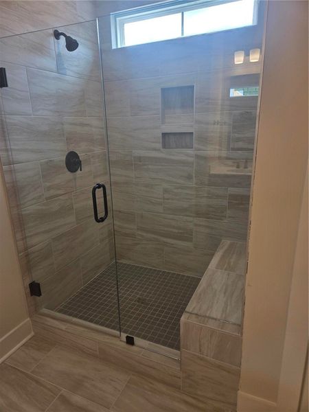 Nice big shower in primary bathroom. Dbl sinks as Nice big shower in primary bathroom. Dbl sinks as