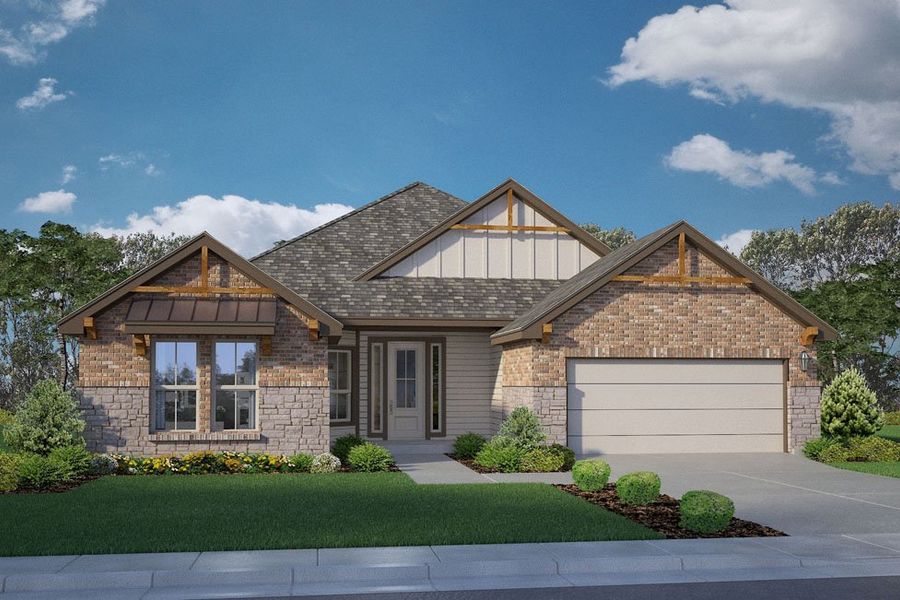 Representative exterior photo of a completed home built from the Stratford by D.R. Horton in Wellborn Settlement, College Station, TX (Image 2). Representative exterior photo of a completed home built from the Stratford by D.R. Horton in Wellborn Settlement, College Station, TX (Image 2).