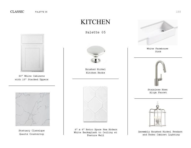 Classic Look Palette 5: Kitchen Selection Sheet (*Artist rendering used for illustration purposes only.) Classic Look Palette 5: Kitchen Selection Sheet (*Artist rendering used for illustration purposes only.)