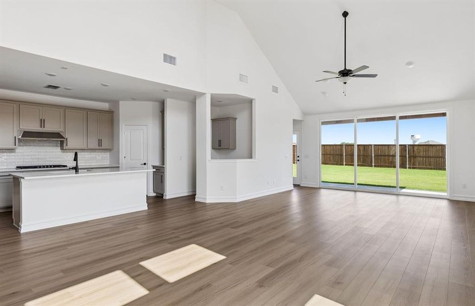 View of kitchen from gathering room
