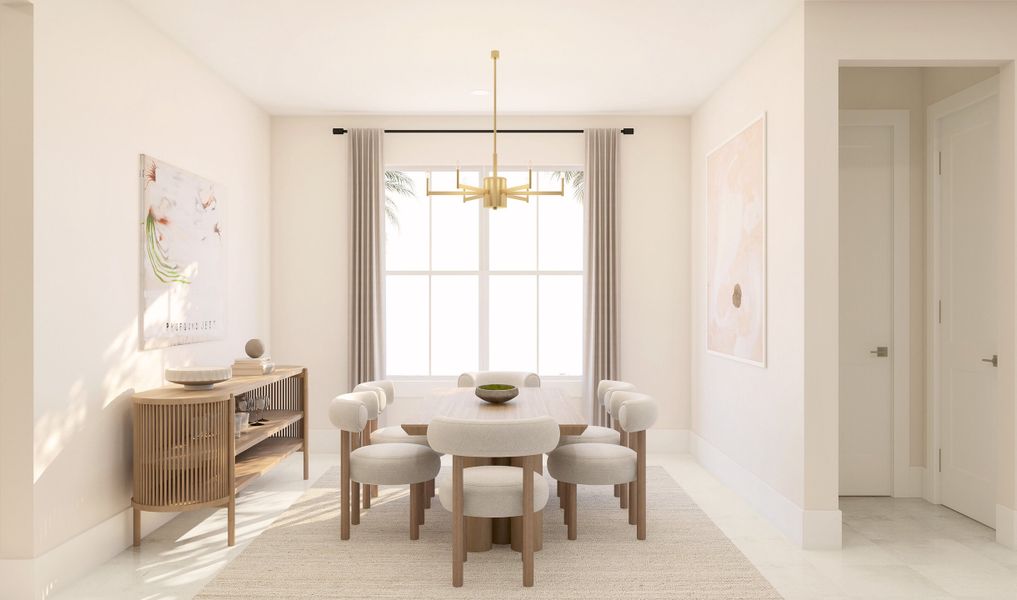 Formal dining room with chic chandelier