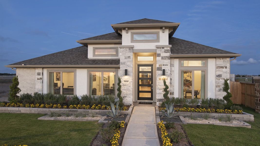 Front exterior of a new home in Candela, Richmond, TX, highlighting curb appeal (Image 35).