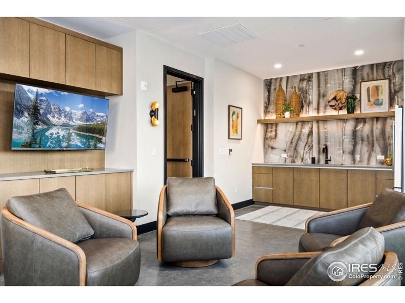 A television and kitchenette makes for the perfect place to watch the game or host a birthday.