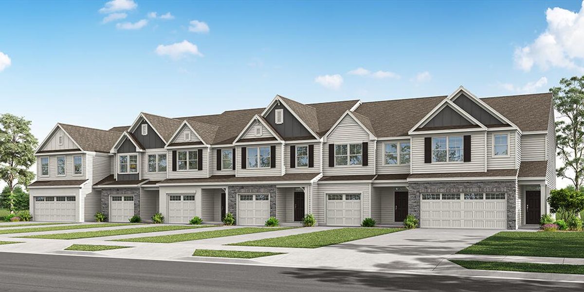 Representative exterior photo of a completed home built from the Southampton by Eastwood Homes in Running Brook Townes, Durham, NC (Image 1).