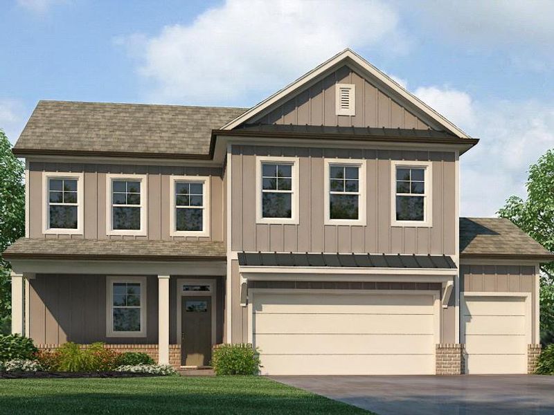 Front exterior of a new home in Falcon Landing, Gainesville, GA, highlighting curb appeal (Image 24).