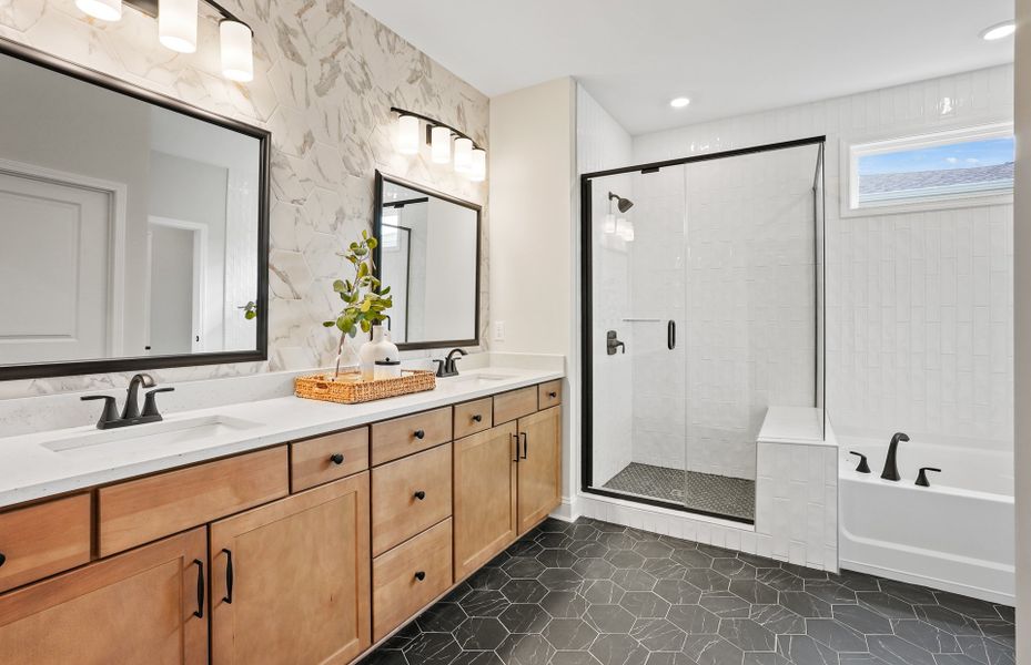 Owner's Bath with Dual Bowl Vanity and Walk-In Shower