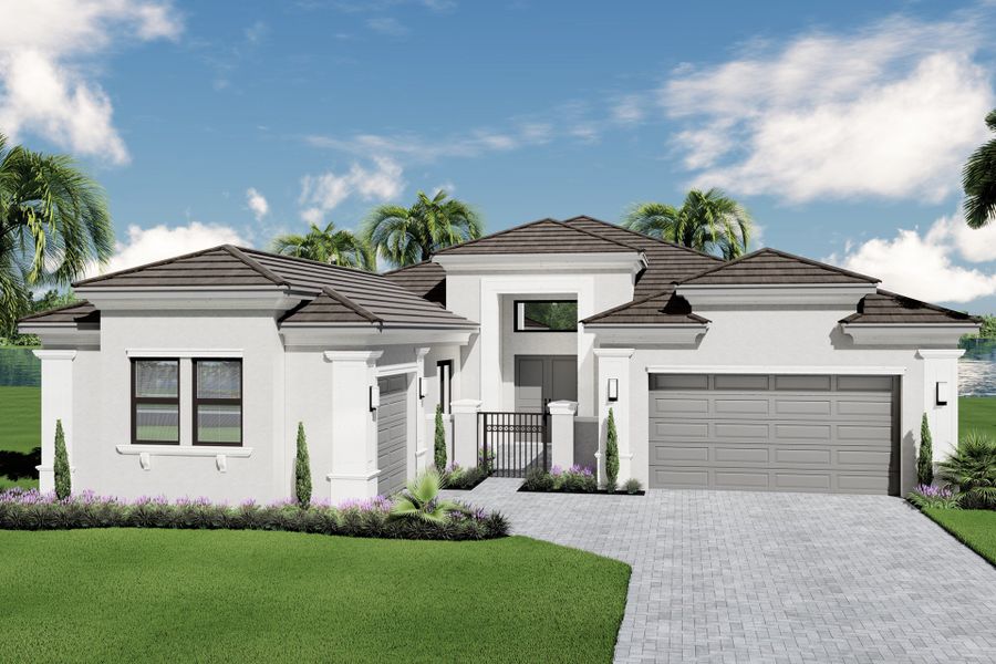 Representative exterior photo of a completed home built from the Carlyle by GL Homes in Valencia Grand (55+), Boynton Beach, FL (Image 2).