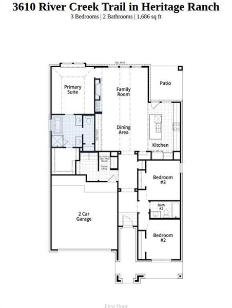 2D floor plan layout of this home in Heritage Ranch, Sherman, TX (Image 2).