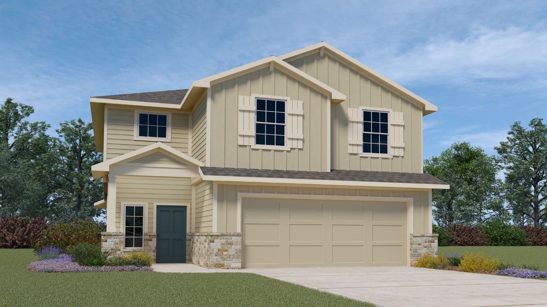 Representative exterior photo of a completed home built from the The Emma II by D.R. Horton in Talavera, Kyle, TX (Image 1).