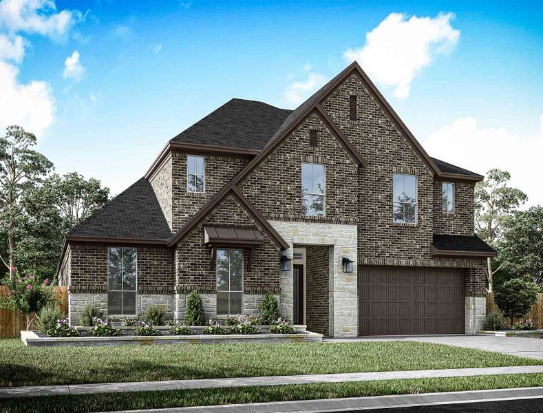 Front exterior of a new home in Trillium 60′, Richmond, TX, highlighting curb appeal (Image 19).