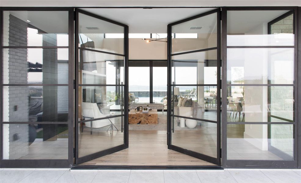 Property entrance with a water view