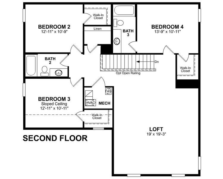 2D floor plan layout for the Sweetgum by Beazer Homes in The Groves of Berkeley, Moncks Corner, SC (Image 5).